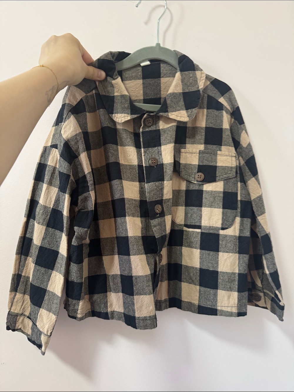 Black and Cream Buffalo Check Button-Up Jacket